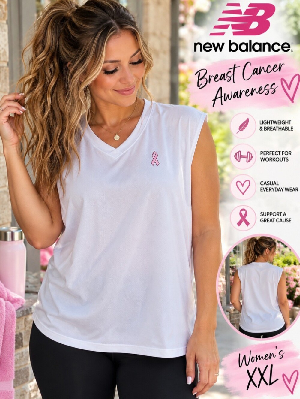 New Balance White Sleeveless Breast Cancer Awareness Top